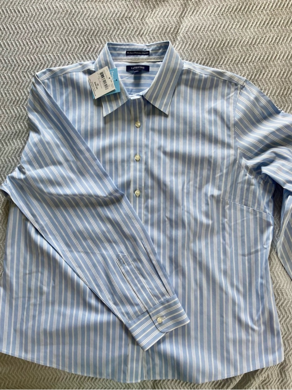 Lands' End Light Blue and White vertical Striped women’s Dress Shirt